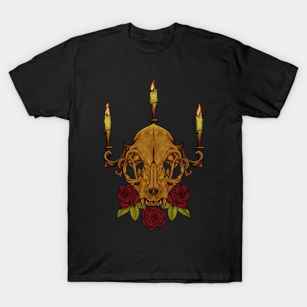 Roses and candles Gothic cat skull Gothic Cat Skull T Shirt